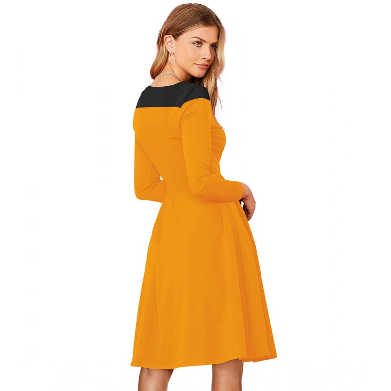 Mayawye Women's Knitting stretchable Solid Round Neck Full Sleeve Dress (Yellow)