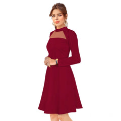 Mayawye Women's Knitting stretchable Solid Round Neck Full Sleeve Dress (Maroon)