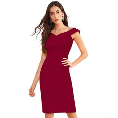 Mayawye Women's Knitting stretchable Solid Round Neck Sleeveless Dress (Maroon)