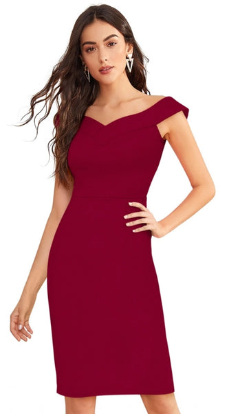 Mayawye Women's Knitting stretchable Solid Round Neck Sleeveless Dress (Maroon)