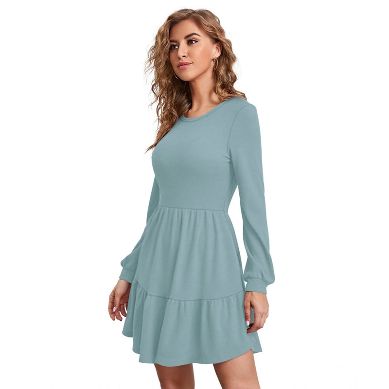 Mayawye Women's Knitting stretchable Solid Round Neck Full Sleeve Dress (Pista)