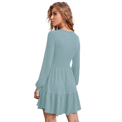 Mayawye Women's Knitting stretchable Solid Round Neck Full Sleeve Dress (Pista)