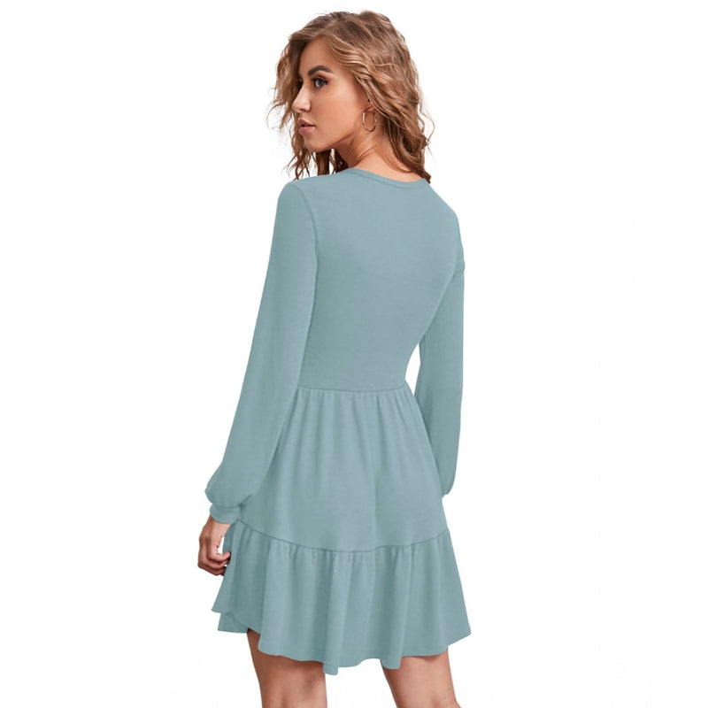Mayawye Women's Knitting stretchable Solid Round Neck Full Sleeve Dress (Pista)