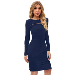 Mayawye Women's Knitting stretchable Solid Round Neck Full Sleeve Dress (Blue )