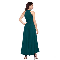Mayawye Women's Polyster Solid Halter Neck Sleeveless Dress (Morpichh)