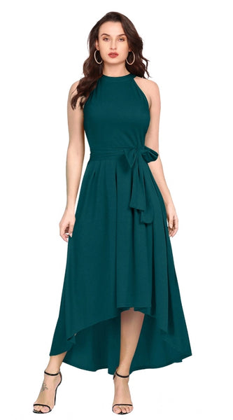 Mayawye Women's Polyster Solid Halter Neck Sleeveless Dress (Morpichh)