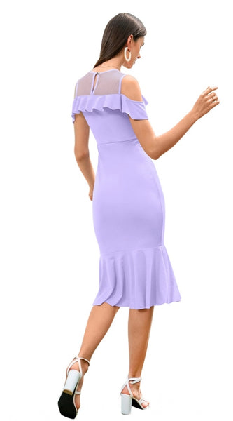 Mayawye Women's Knitting stretchable Solid Round Neck Sleeveless Dress (Purple)