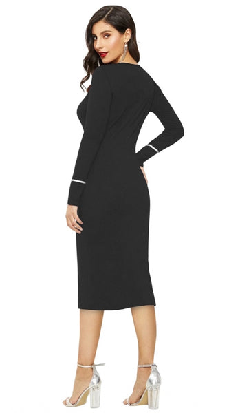 Mayawye Women's Knitting stretchable Solid Round Neck Full Sleeve Dress (Black)