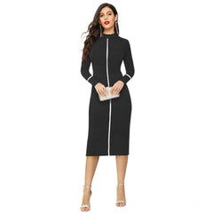 Mayawye Women's Knitting stretchable Solid Round Neck Full Sleeve Dress (Black)