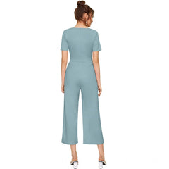 Mayawye Women's Knitting stretchable Solid Round Neck Cap Sleeve Jumpsuit (Pista )
