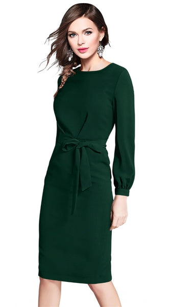 Mayawye Women's Knitting stretchable Solid Round Neck Full Sleeve Dress (Green)