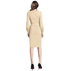 Mayawye Women's Knitting stretchable Solid Round Neck Full Sleeve Dress (Beige )