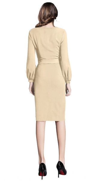 Mayawye Women's Knitting stretchable Solid Round Neck Full Sleeve Dress (Beige )