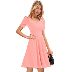Mayawye Women's Knitting stretchable Solid V Neck Cap Sleeve Dress (Peach)