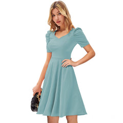 Mayawye Women's Knitting stretchable Solid V Neck Cap Sleeve Dress (Pista)