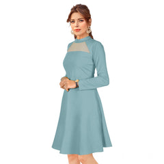 Mayawye Women's Knitting stretchable Solid Round Neck Full Sleeve Dress (Pista)