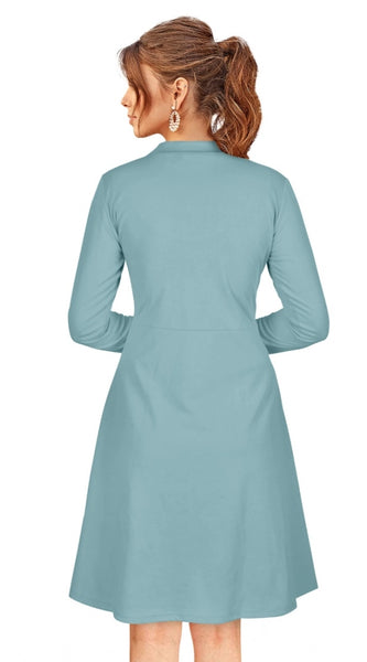 Mayawye Women's Knitting stretchable Solid Round Neck Full Sleeve Dress (Pista)