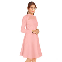 Mayawye Women's Knitting stretchable Solid Round Neck Full Sleeve Dress (Peach)
