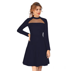 Mayawye Women's Knitting stretchable Solid Round Neck Full Sleeve Dress (Blue)
