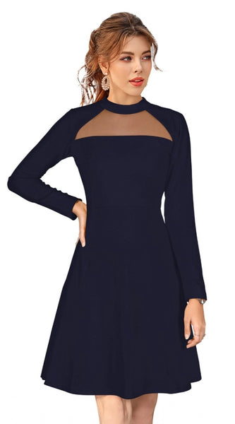 Mayawye Women's Knitting stretchable Solid Round Neck Full Sleeve Dress (Blue)