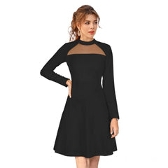 Mayawye Women's Knitting stretchable Solid Round Neck Full Sleeve Dress (Black)