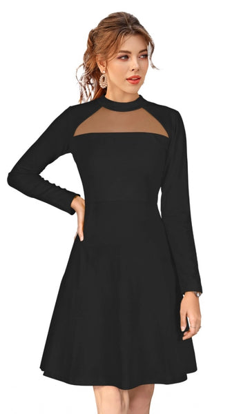 Mayawye Women's Knitting stretchable Solid Round Neck Full Sleeve Dress (Black)