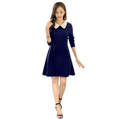 Mayawye Women's Polyester Solid Collar 3-4th Dress (Blue)