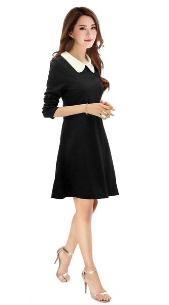 Mayawye Women's Polyester Solid Collar 3-4th Dress (Black)