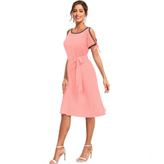 Mayawye Women's Knitting stretchable Solid Round Neck Sleeveless Dress (Peach)