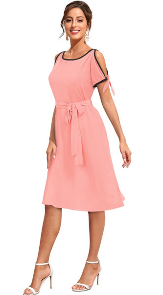 Mayawye Women's Knitting stretchable Solid Round Neck Sleeveless Dress (Peach)