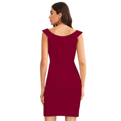 Mayawye Women's Knitting stretchable Solid Round Neck Sleeveless Dress (Maroon)