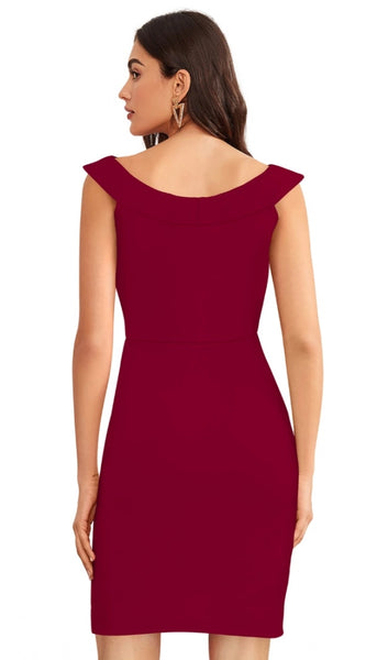 Mayawye Women's Knitting stretchable Solid Round Neck Sleeveless Dress (Maroon)