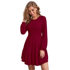 Mayawye Women's Knitting stretchable Solid Round Neck Full Sleeve Dress (Maroon)