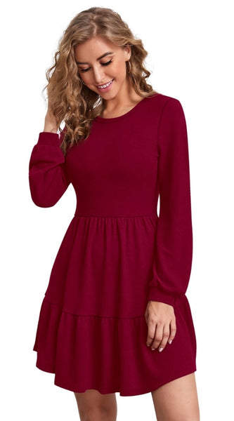 Mayawye Women's Knitting stretchable Solid Round Neck Full Sleeve Dress (Maroon)