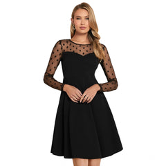 Mayawye Women's Knitting stretchable Solid Round Neck Full Sleeve Dress (Black)