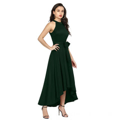 Mayawye Women's Polyster Solid Halter Neck Sleeveless Dress (Green)