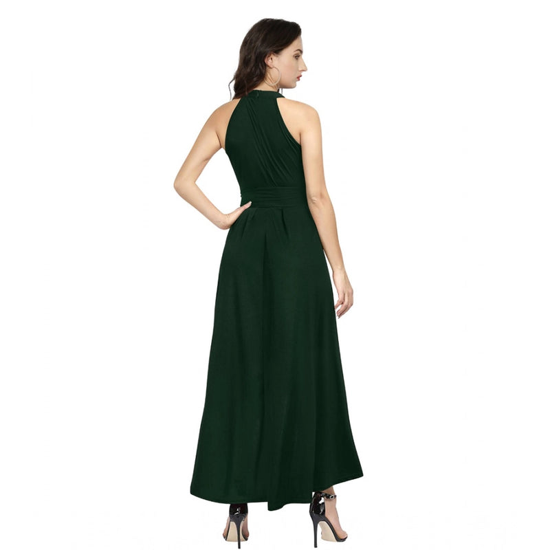Mayawye Women's Polyster Solid Halter Neck Sleeveless Dress (Green)