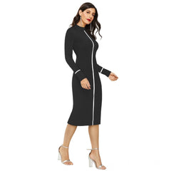Mayawye Women's Knitting stretchable Solid Round Neck Full Sleeve Dress (Black)