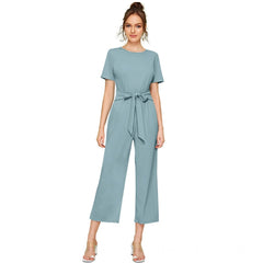 Mayawye Women's Knitting stretchable Solid Round Neck Cap Sleeve Jumpsuit (Pista )