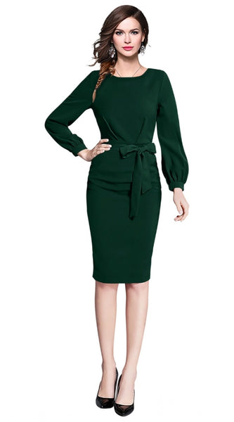 Mayawye Women's Knitting stretchable Solid Round Neck Full Sleeve Dress (Green)