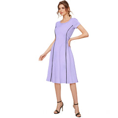 Mayawye Women's Knitting stretchable Solid Round Neck Cap Sleeve Dress (Purple)