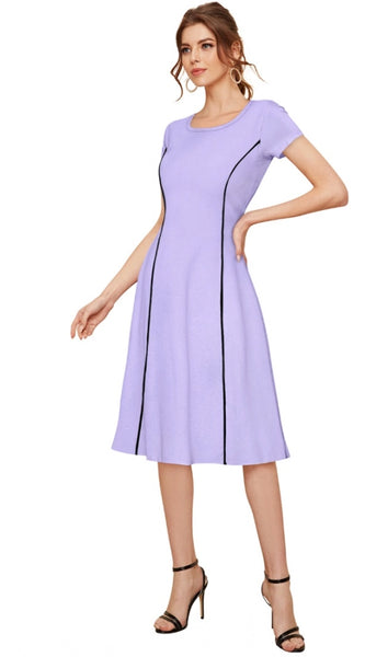 Mayawye Women's Knitting stretchable Solid Round Neck Cap Sleeve Dress (Purple)