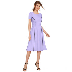 Mayawye Women's Knitting stretchable Solid Round Neck Cap Sleeve Dress (Purple)