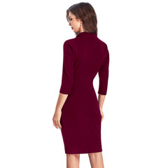 Mayawye Women's Knitting stretchable Solid Round Neck 3-4th Dress (Maroon)