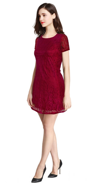Mayawye Women's Rasal Solid Round Neck Cap Sleeve Dress (Maroon)
