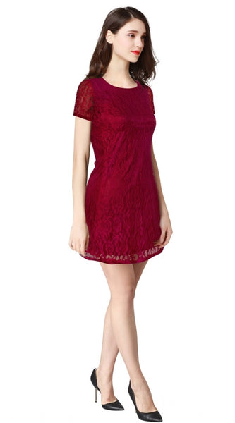 Mayawye Women's Rasal Solid Round Neck Cap Sleeve Dress (Maroon)