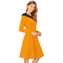 Mayawye Women's Knitting stretchable Solid Round Neck Full Sleeve Dress (Yellow)