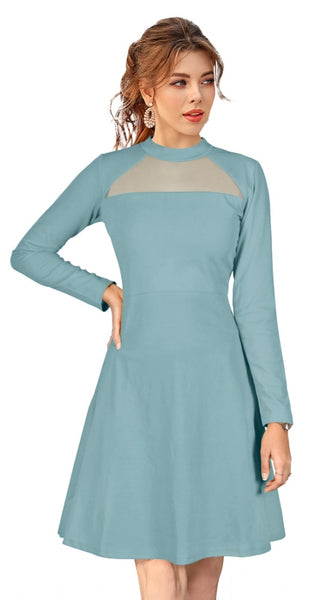 Mayawye Women's Knitting stretchable Solid Round Neck Full Sleeve Dress (Pista)