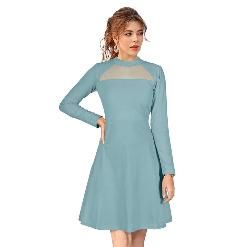 Mayawye Women's Knitting stretchable Solid Round Neck Full Sleeve Dress (Pista)