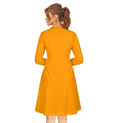 Mayawye Women's Knitting stretchable Solid Round Neck Full Sleeve Dress (Yellow)